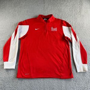 Nike Futebol Sweater Mens Large Red White Pullover Dri-Fit 1/4 Zip Soccer Sports